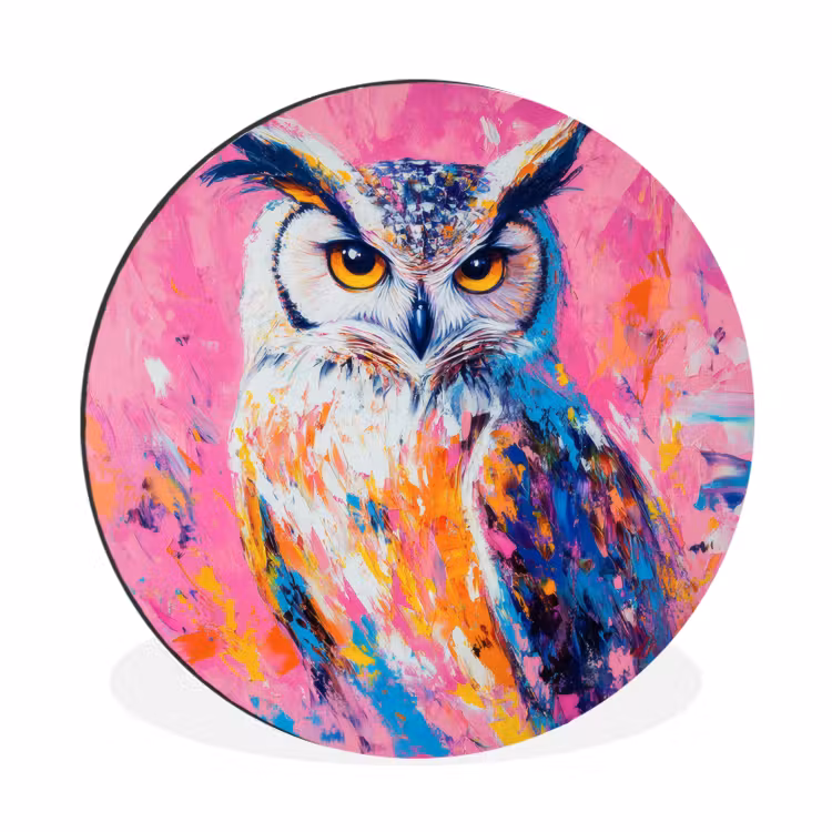 Wandcirkel - Aluminium - Uil - Roze - Blauw - Verf - Abstract — 1