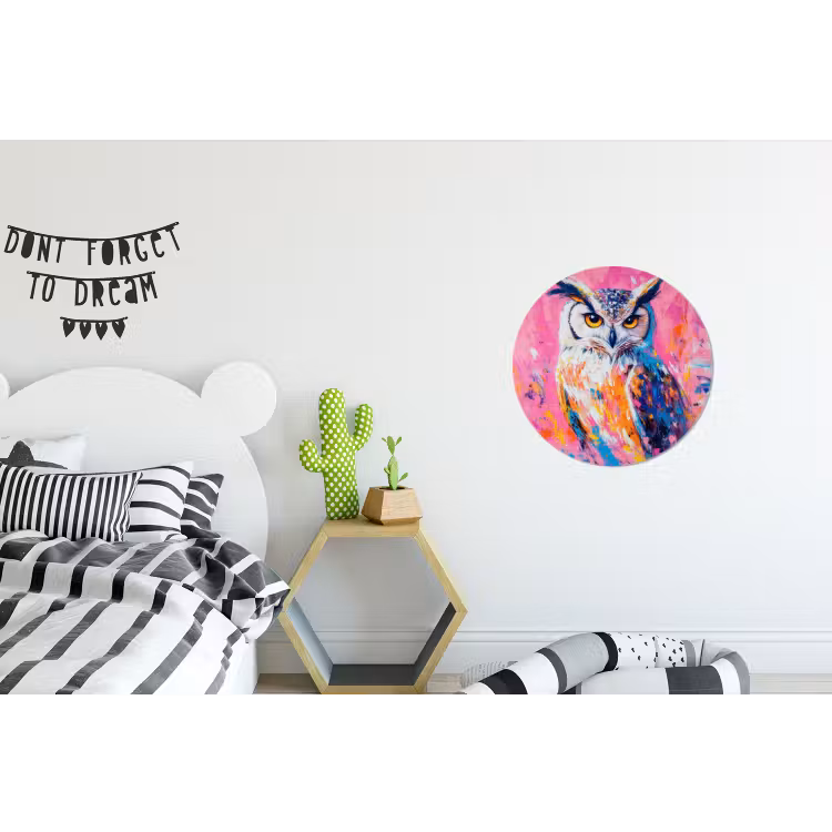 Wandcirkel - Aluminium - Uil - Roze - Blauw - Verf - Abstract — 5