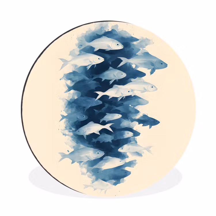 Wandcirkel - Aluminium - Vissen - Minimalistisch - Blauw — 1