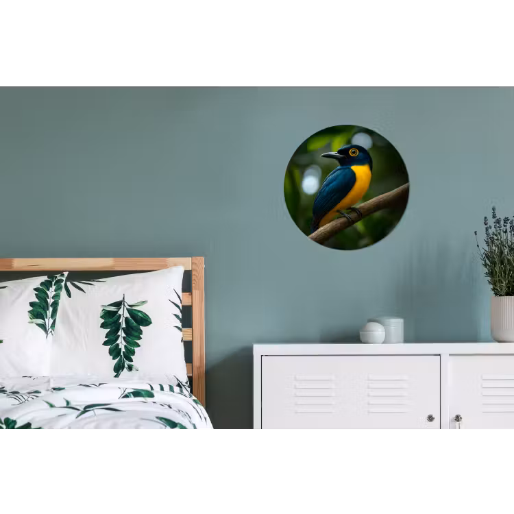 Wandcirkel - Aluminium - Vogel - Tak - Geel - Bladeren — 4