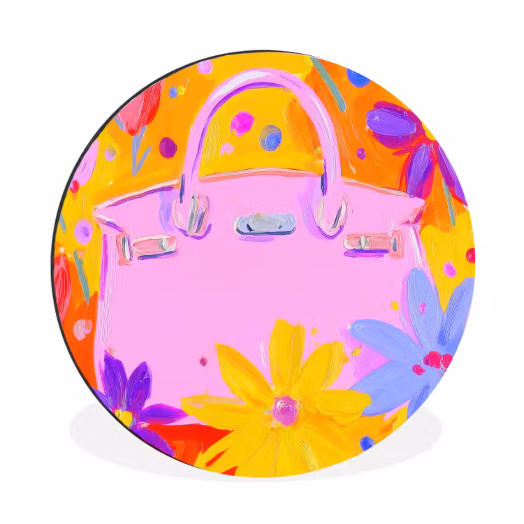 Wandcirkel - Aluminium - Tas - Roze - Bloemen — 1