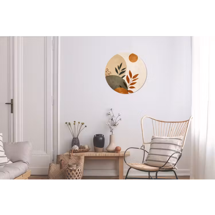 Wandcirkel - Aluminium - Vormen - Rond - Bladeren - Beige — 2