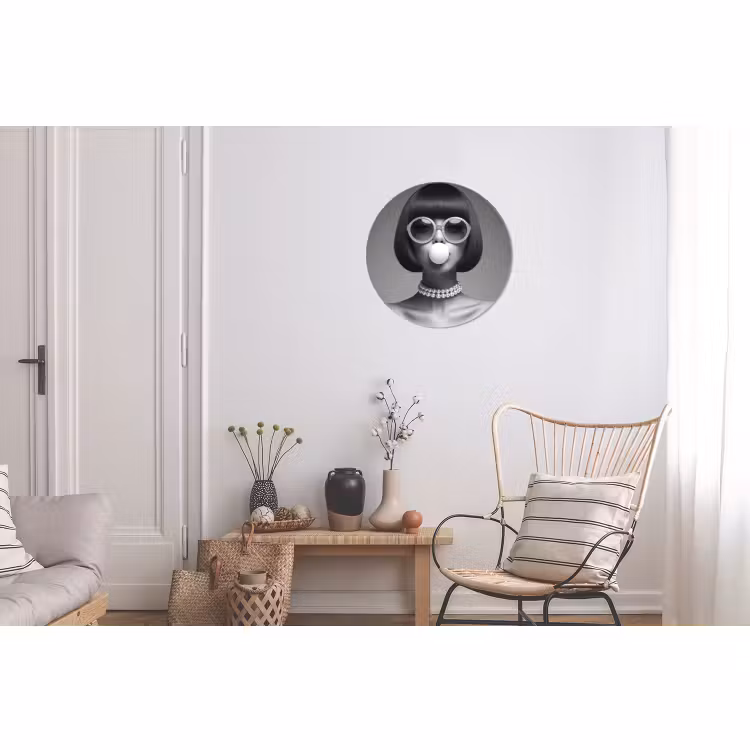 Wandcirkel - Aluminium - Vrouw - Zwart Wit - Ketting - Zonnebril — 2