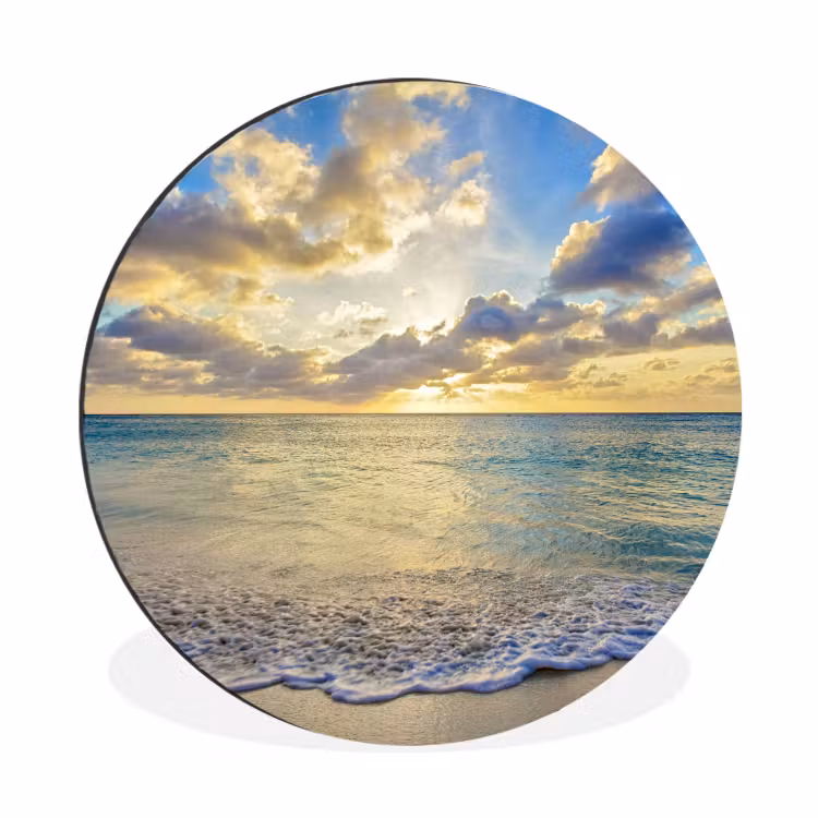 Wandcirkel - Aluminium - Zee - Strand - Wolken - Zon — 1