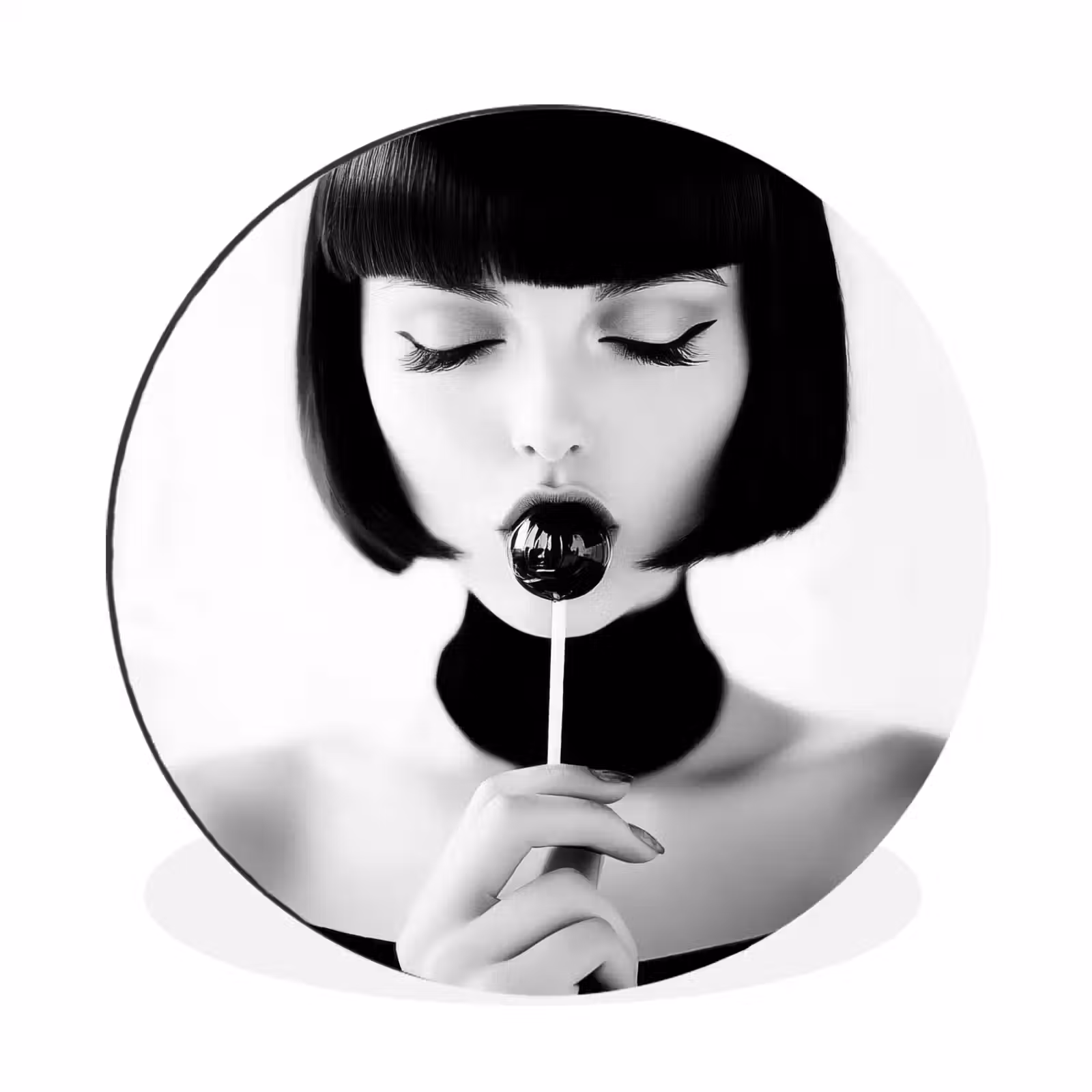 Wandcirkel - Aluminium - Vrouw - Lolly - Zwart - Wit — 1