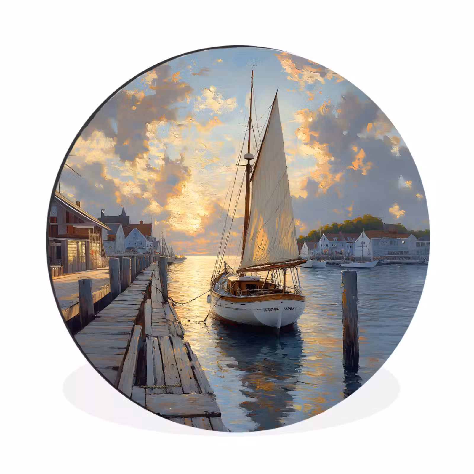 Wandcirkel - Aluminium - Zeilboot - Zon - Pier - Hout — 1