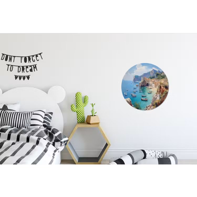 Wandcirkel - Aluminium - Kustdorp - Schilderij - Rotsen - Boten — 5