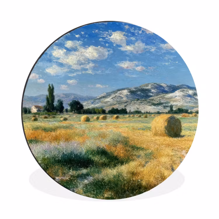 Wandcirkel - Aluminium - Landschap - Strobalen - Bergen - Wolken — 1