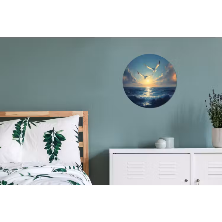 Wandcirkel - Aluminium - Meeuwen - Zee - Wolken -Blauw — 4