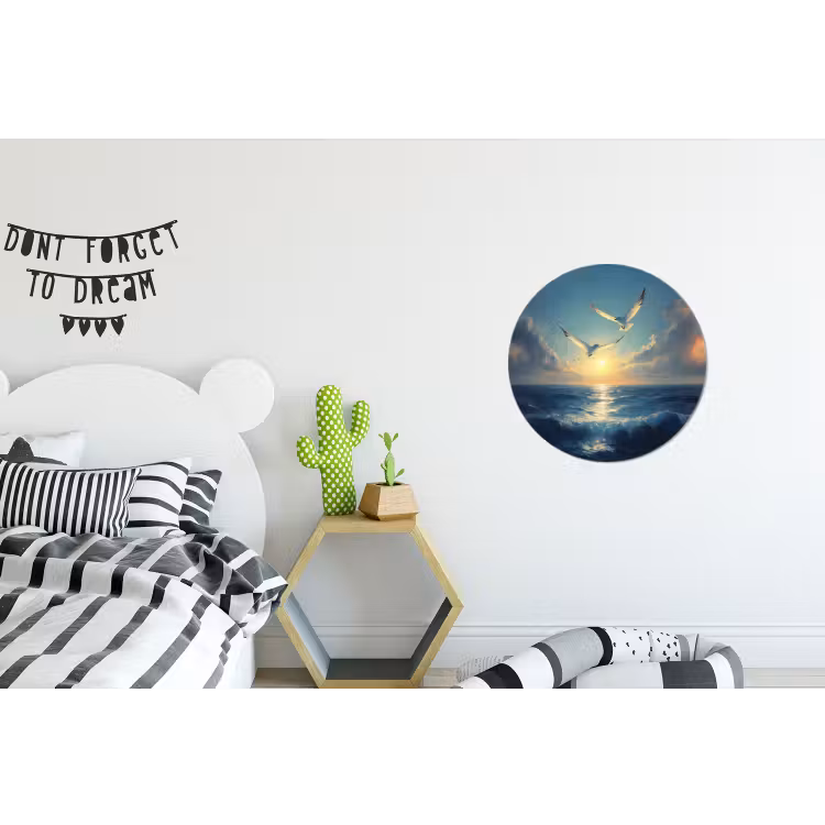 Wandcirkel - Aluminium - Meeuwen - Zee - Wolken -Blauw — 5