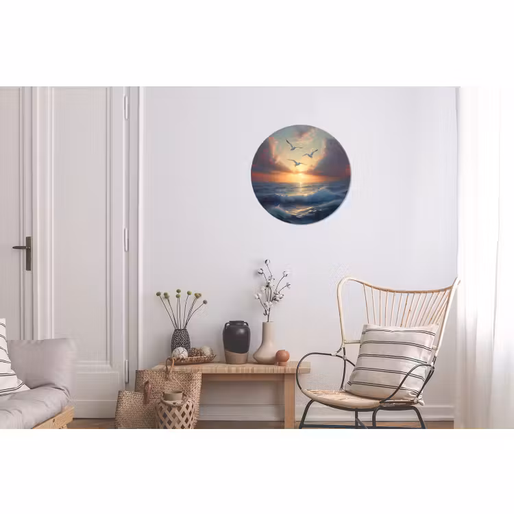Wandcirkel - Aluminium - Meeuwen - Zonsondergang - Zee - Wolken — 2