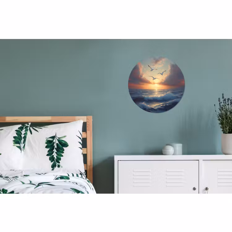 Wandcirkel - Aluminium - Meeuwen - Zonsondergang - Zee - Wolken — 4