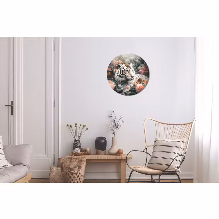 Wandcirkel - Aluminium - Tijger - Wilde dieren - Bloemen - Jungle — 2