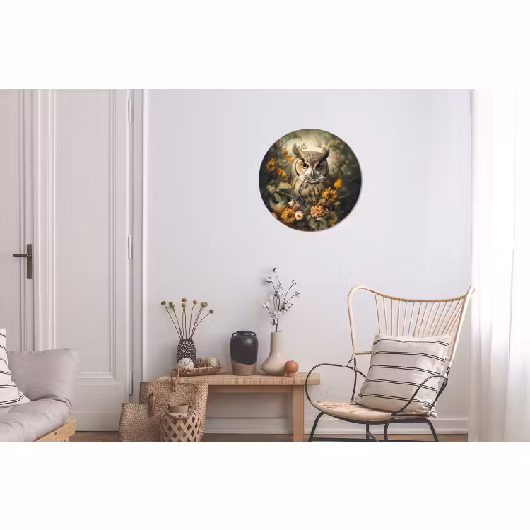 Wandcirkel - Aluminium - Uil - Vogels - Bloemen - Natuur — 2