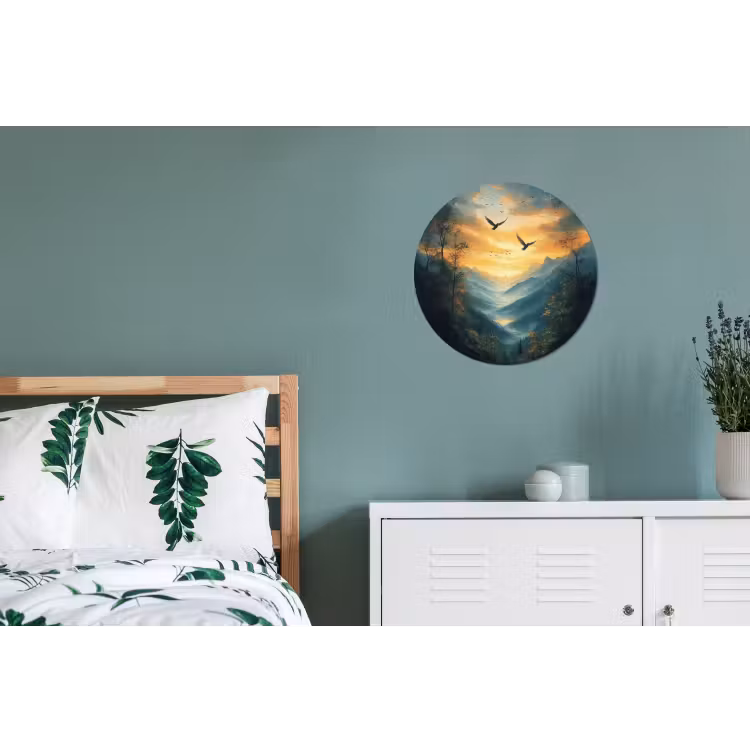 Wandcirkel - Aluminium - Vogels - Zon - Bomen - Groen — 4
