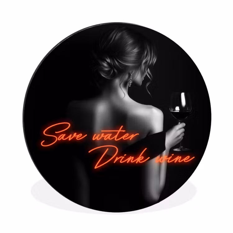 Wandcirkel - Aluminium - Wijn - Vrouw - Neon - Quote — 1