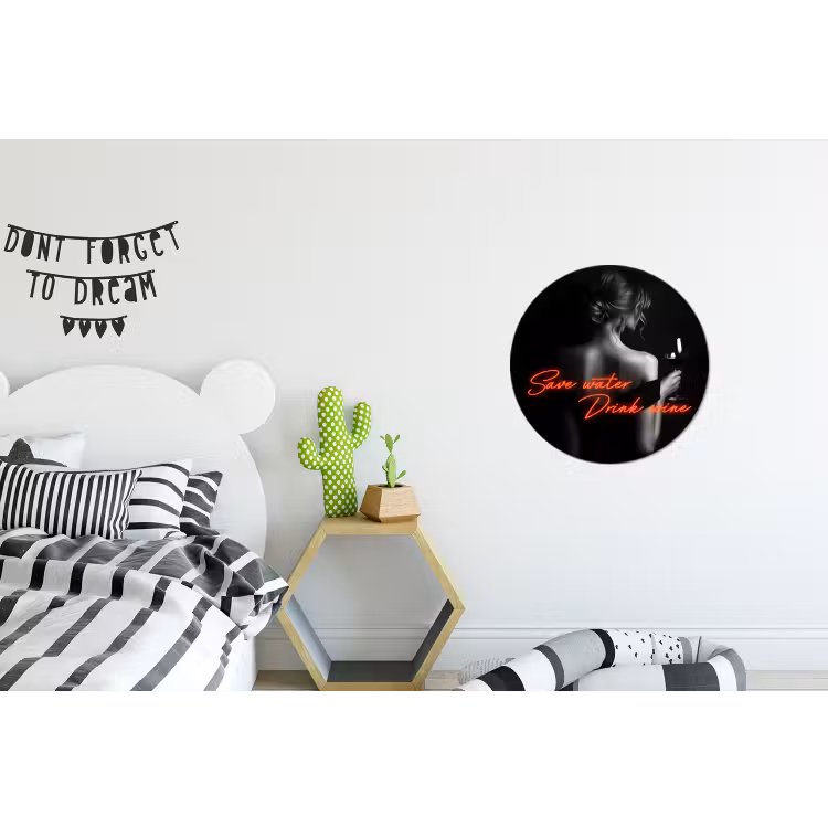 Wandcirkel - Aluminium - Wijn - Vrouw - Neon - Quote — 5