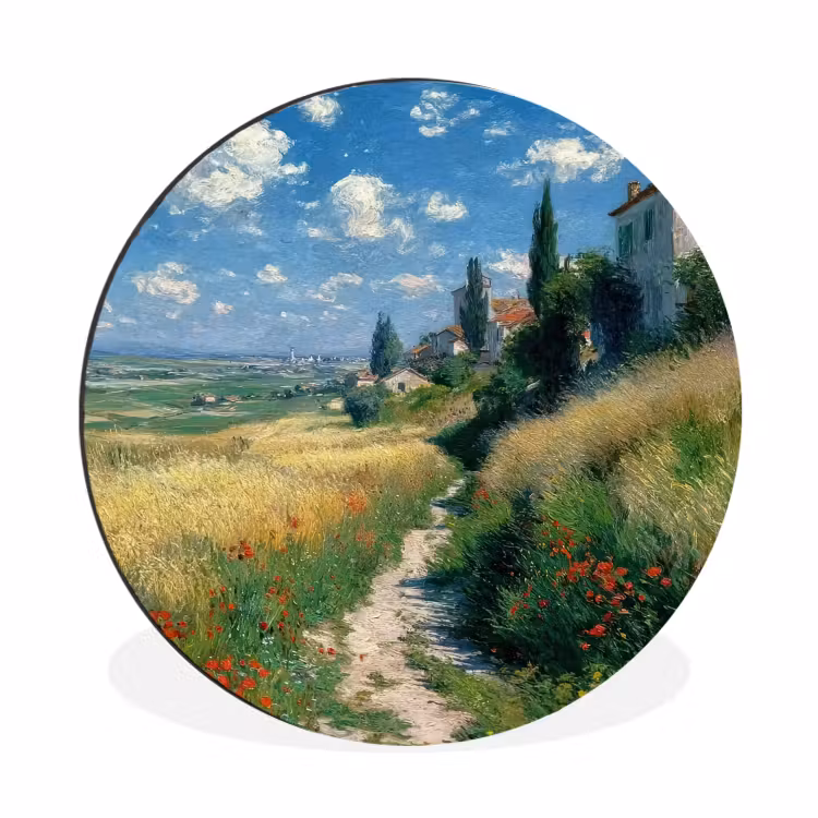 Wandcirkel - Aluminium - Zandpad - Huis - Bomen - Grasveld — 1