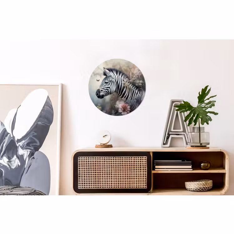 Wandcirkel - Aluminium - Zebra - Wilde dieren - Vlinder - Bloemen — 3