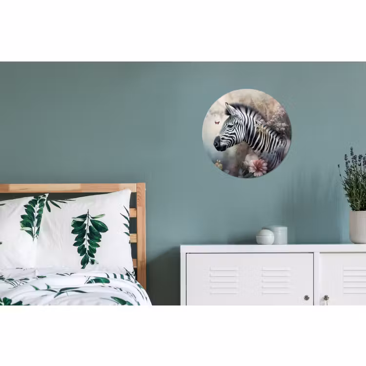 Wandcirkel - Aluminium - Zebra - Wilde dieren - Vlinder - Bloemen — 4