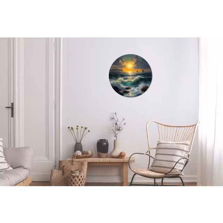 Wandcirkel - Aluminium - Zee - Zon - Golven - Rotsen — 2