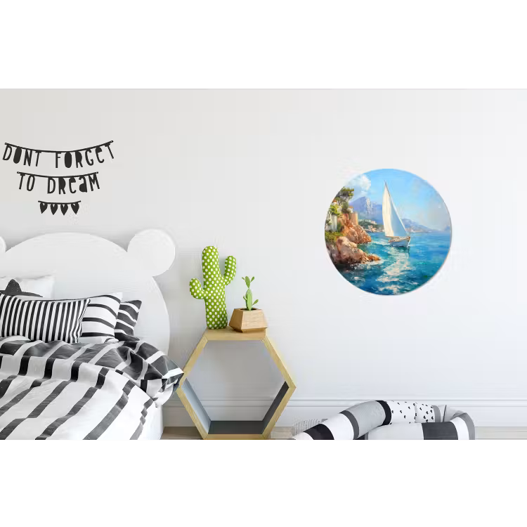 Wandcirkel - Aluminium - Zeilboot - Rotsen - Kust - Huizen — 5