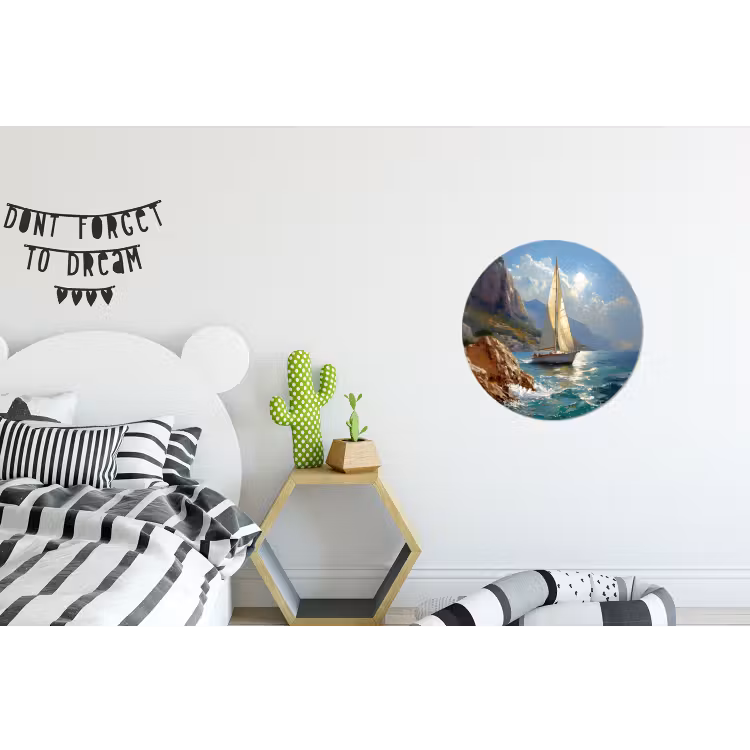 Wandcirkel - Aluminium - Zeilschip - Zee - Rotsen - Wolken — 5