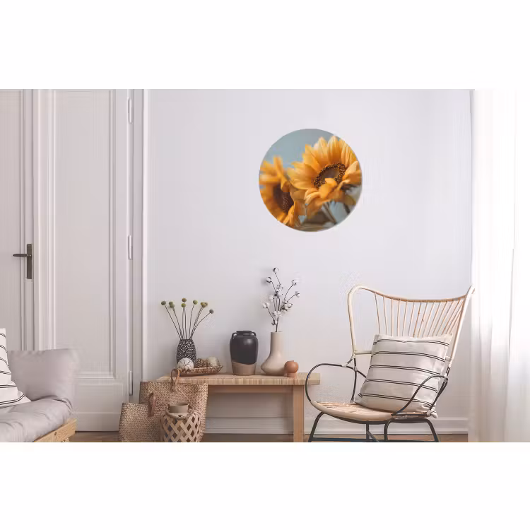 Wandcirkel - Aluminium - Zonnebloemen - Geel - Wazig — 2