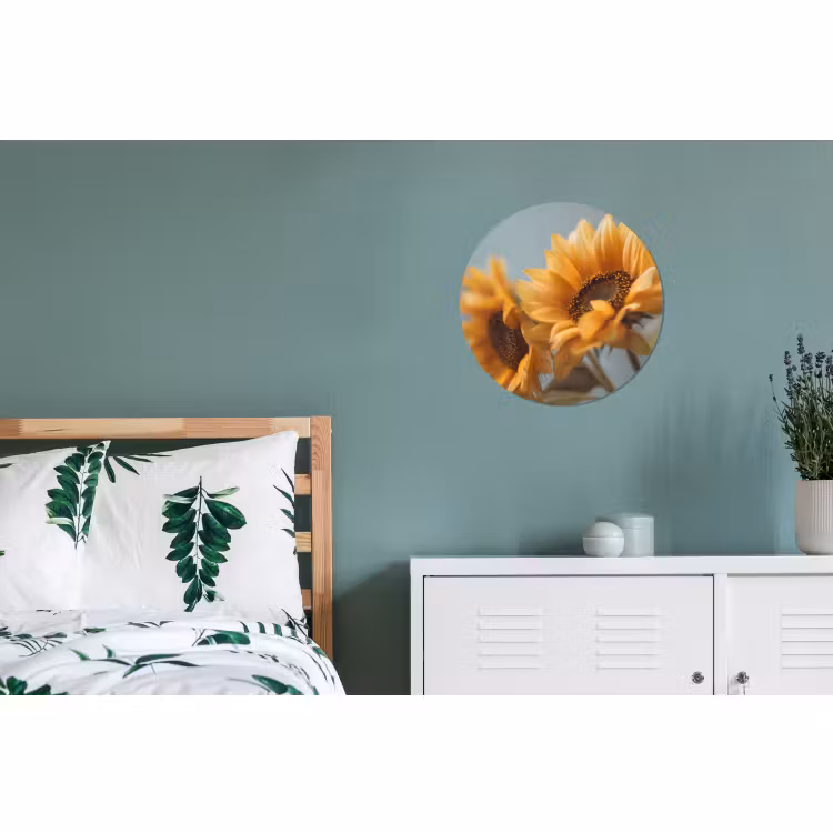 Wandcirkel - Aluminium - Zonnebloemen - Geel - Wazig — 4