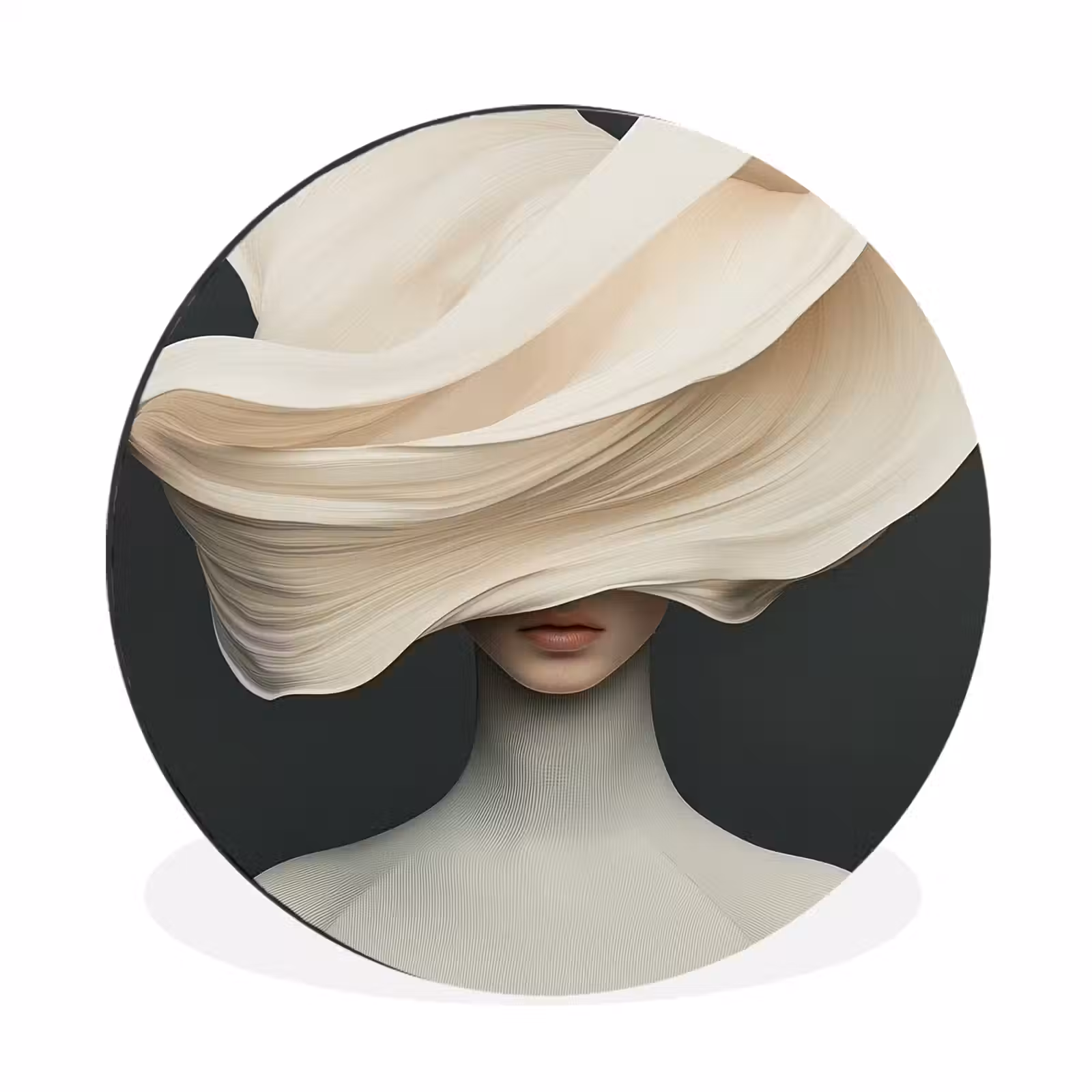 Wandcirkel - Aluminium - Vrouw - Beige - hoed — 1