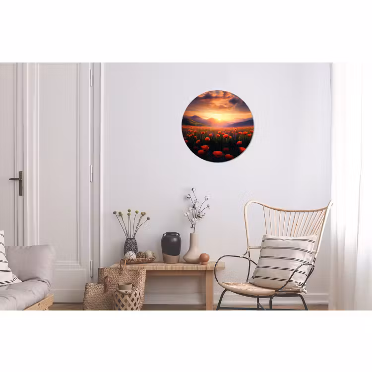 Wandcirkel - Aluminium - Landschap - Zonsondergang - Bloemenveld — 2