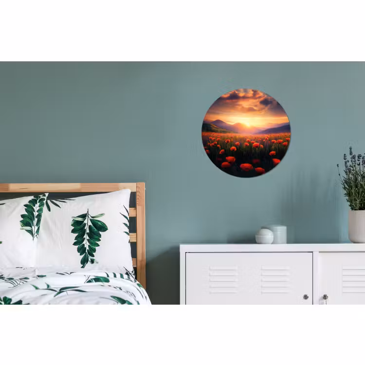 Wandcirkel - Aluminium - Landschap - Zonsondergang - Bloemenveld — 4