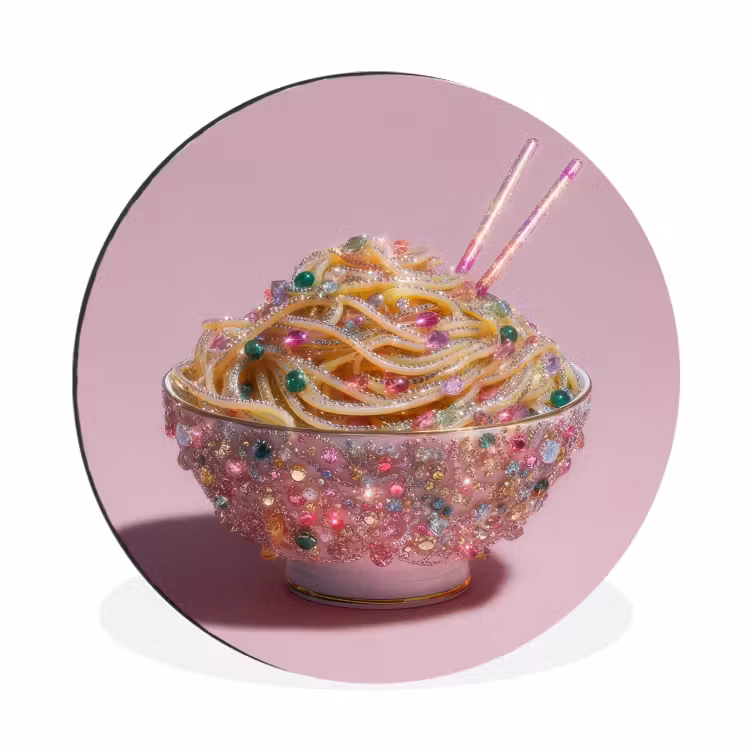 Wandcirkel - Aluminium - Noodles - Edelstenen - Stokjes - Roze — 1