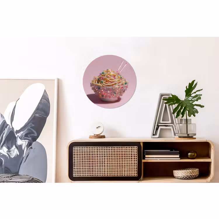 Wandcirkel - Aluminium - Noodles - Edelstenen - Stokjes - Roze — 3