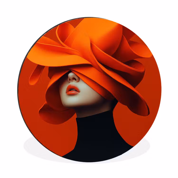 Wandcirkel - Aluminium - Oranje - Hoed - Vrouw — 1