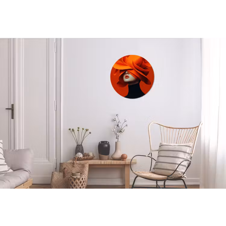 Wandcirkel - Aluminium - Oranje - Hoed - Vrouw — 2
