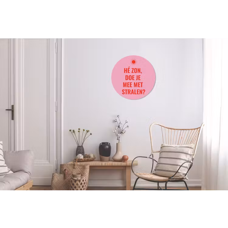 Wandcirkel - Aluminium - Roze - Zon - Quote — 2