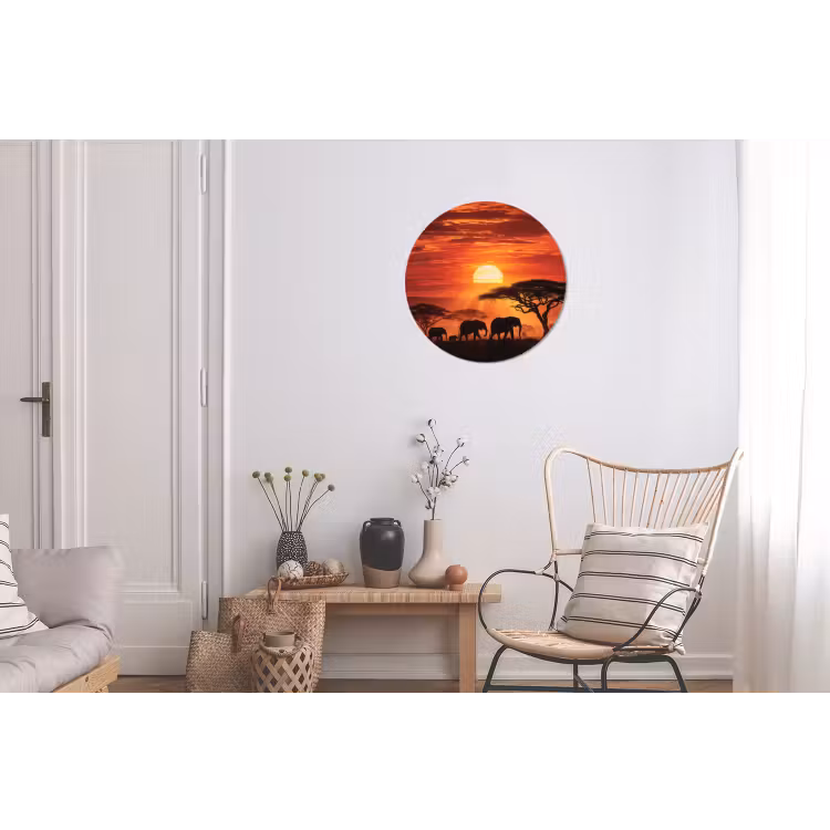 Wandcirkel - Aluminium - Savanne - Olifanten - Zonsondergang — 2