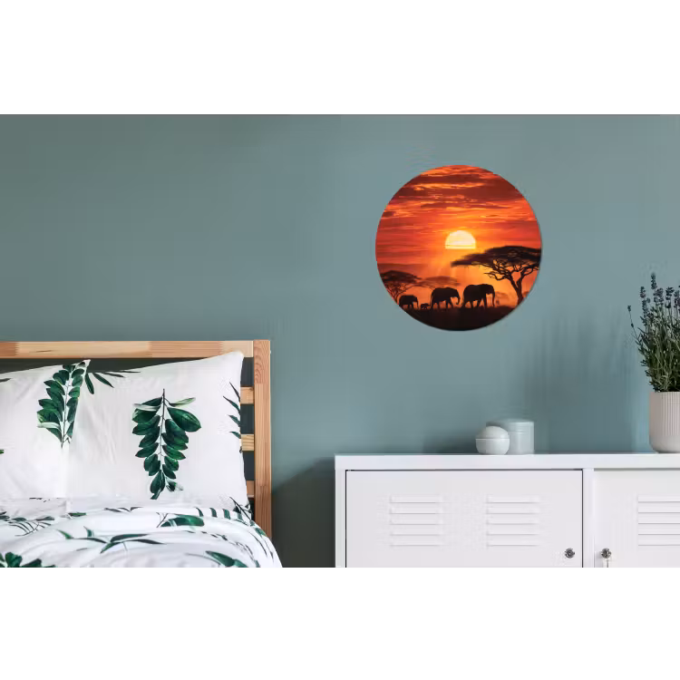 Wandcirkel - Aluminium - Savanne - Olifanten - Zonsondergang — 4