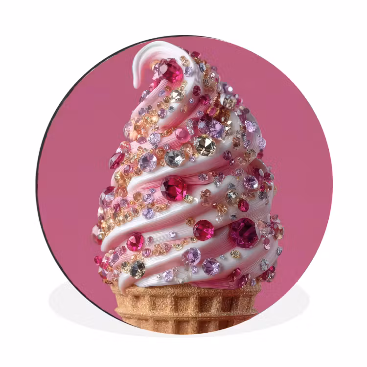 Wandcirkel - Aluminium - Softijs - Edelstenen - Roze - Hoorntje — 1