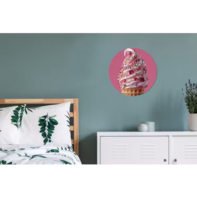 Wandcirkel - Aluminium - Softijs - Edelstenen - Roze - Hoorntje — 4