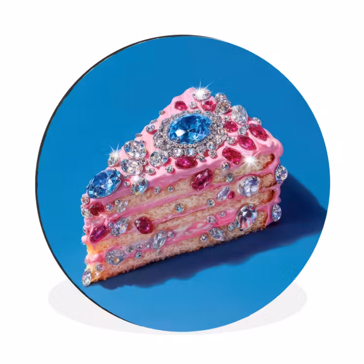 Wandcirkel - Aluminium - Taart - Edelstenen - Glitters - Roze — 1