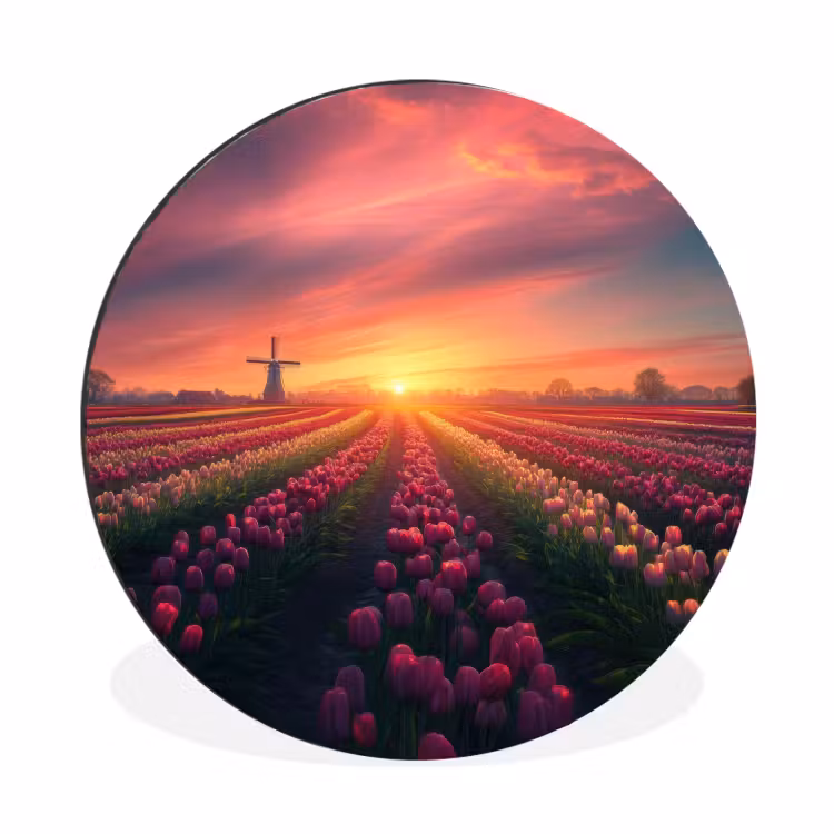 Wandcirkel - Aluminium - Windmolen - Zonsondergang - Landschap — 1