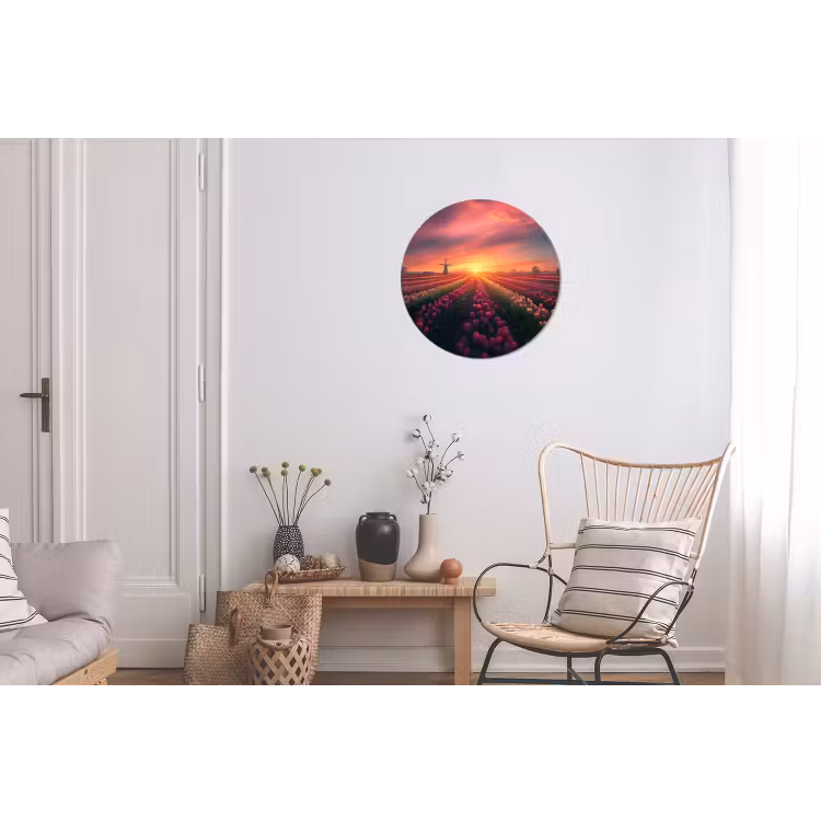 Wandcirkel - Aluminium - Windmolen - Zonsondergang - Landschap — 2