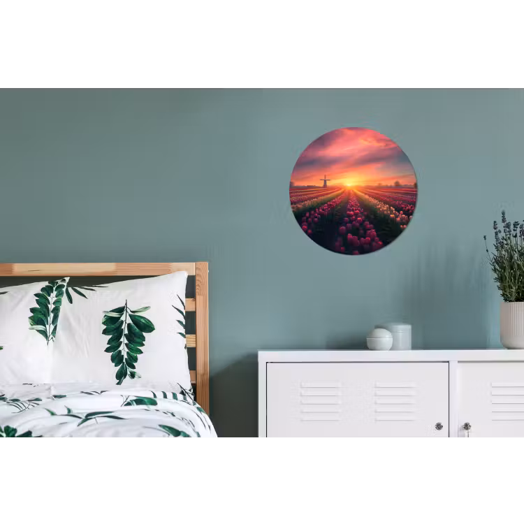 Wandcirkel - Aluminium - Windmolen - Zonsondergang - Landschap — 4