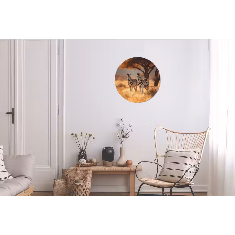 Wandcirkel - Aluminium - Zebra's - Savannelandschap - Gras — 2