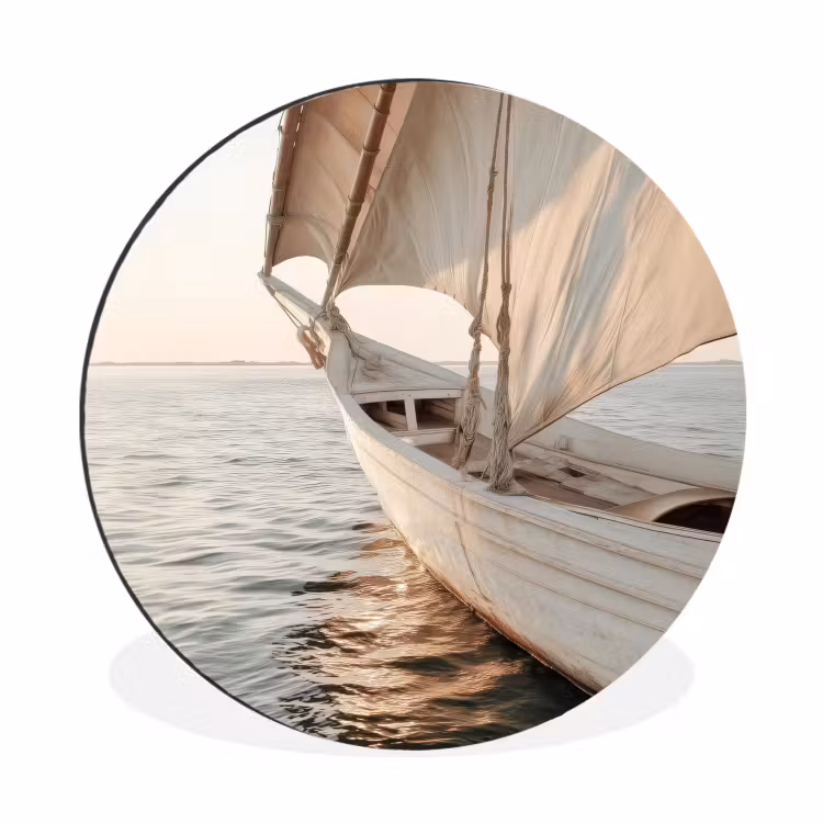 Wandcirkel - Aluminium - Zeilboot - Zee - Beige - Zon — 1
