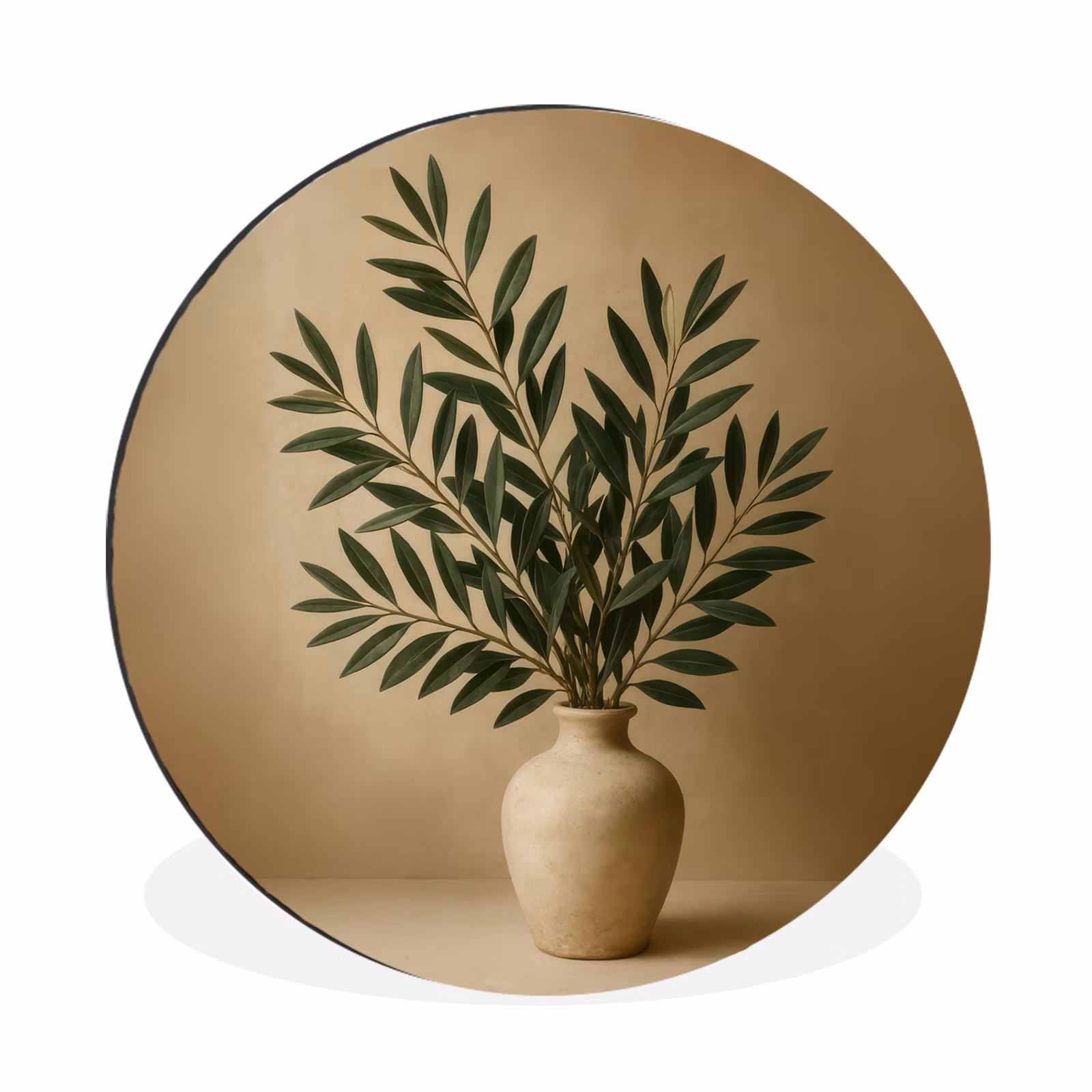 Wandcirkel - Aluminium - Vaas - Olijftakken - Bladeren - Beige — 1
