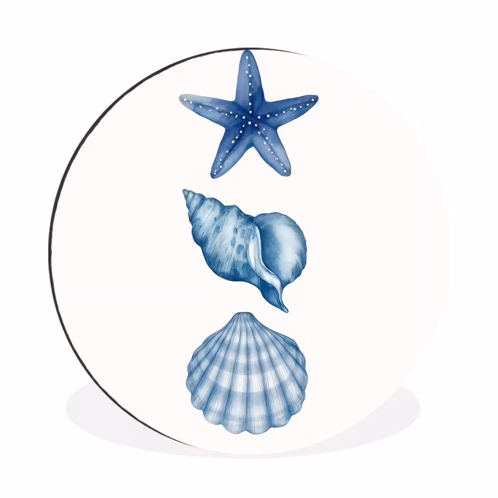 Wandcirkel - Aluminium - Zeester - Schelpen - Blauw — 1