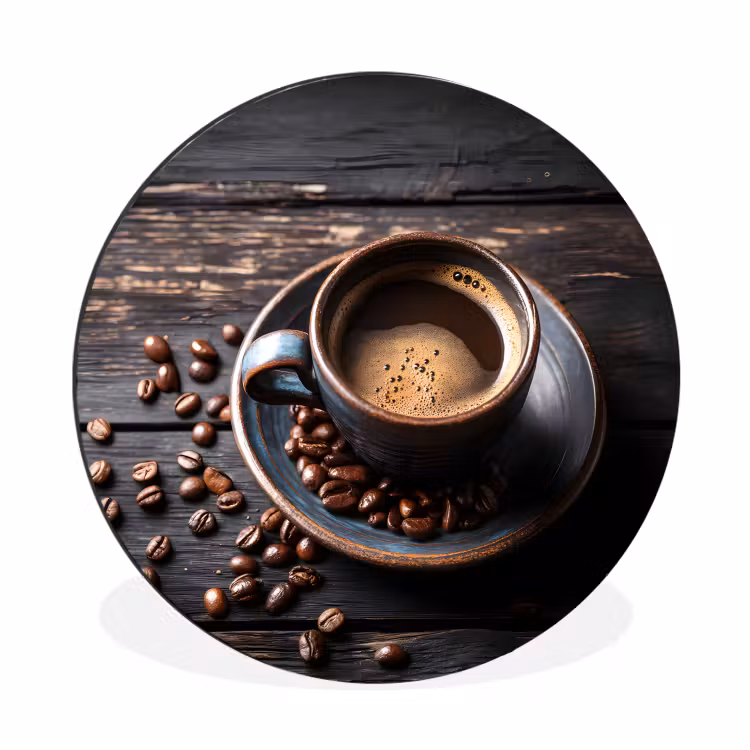 Wandcirkel - Aluminium - Kop - Koffie - Hout - Bonen — 1